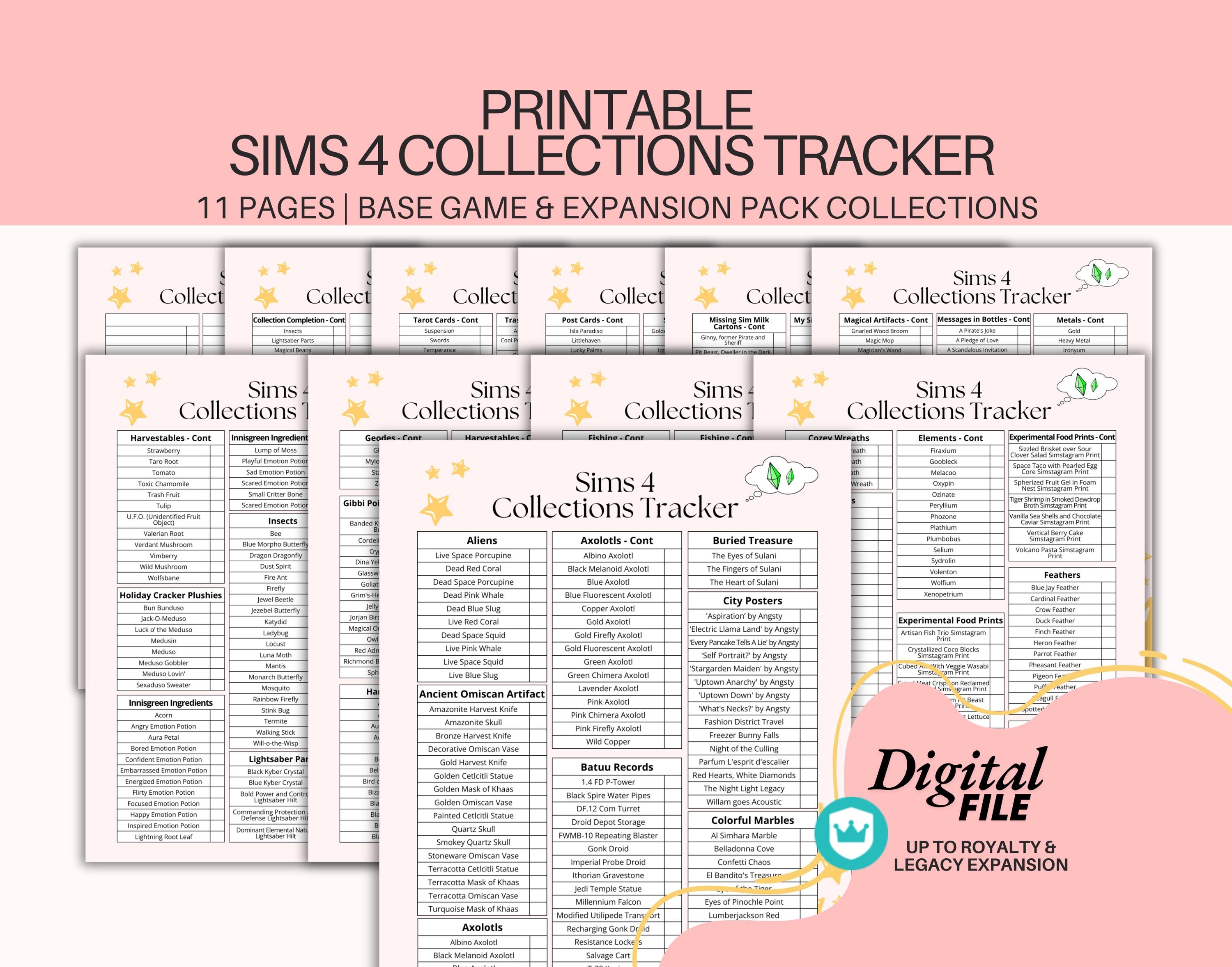 Cute Printable Ultimate Sims 4 Collections Tracker Planner Sheet