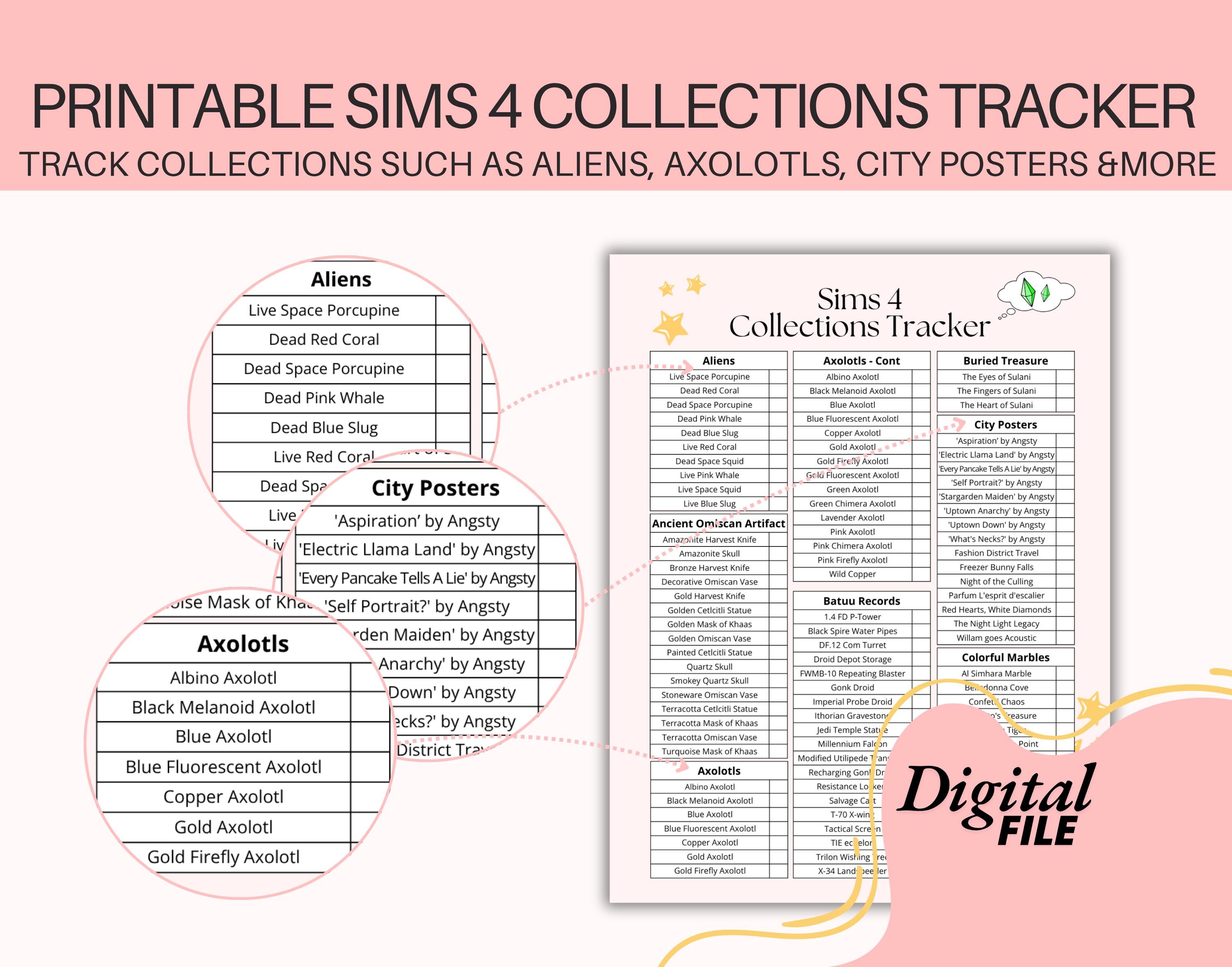 Cute Printable Ultimate Sims 4 Collections Tracker Planner Sheet Bundle - Expansion and Base ...