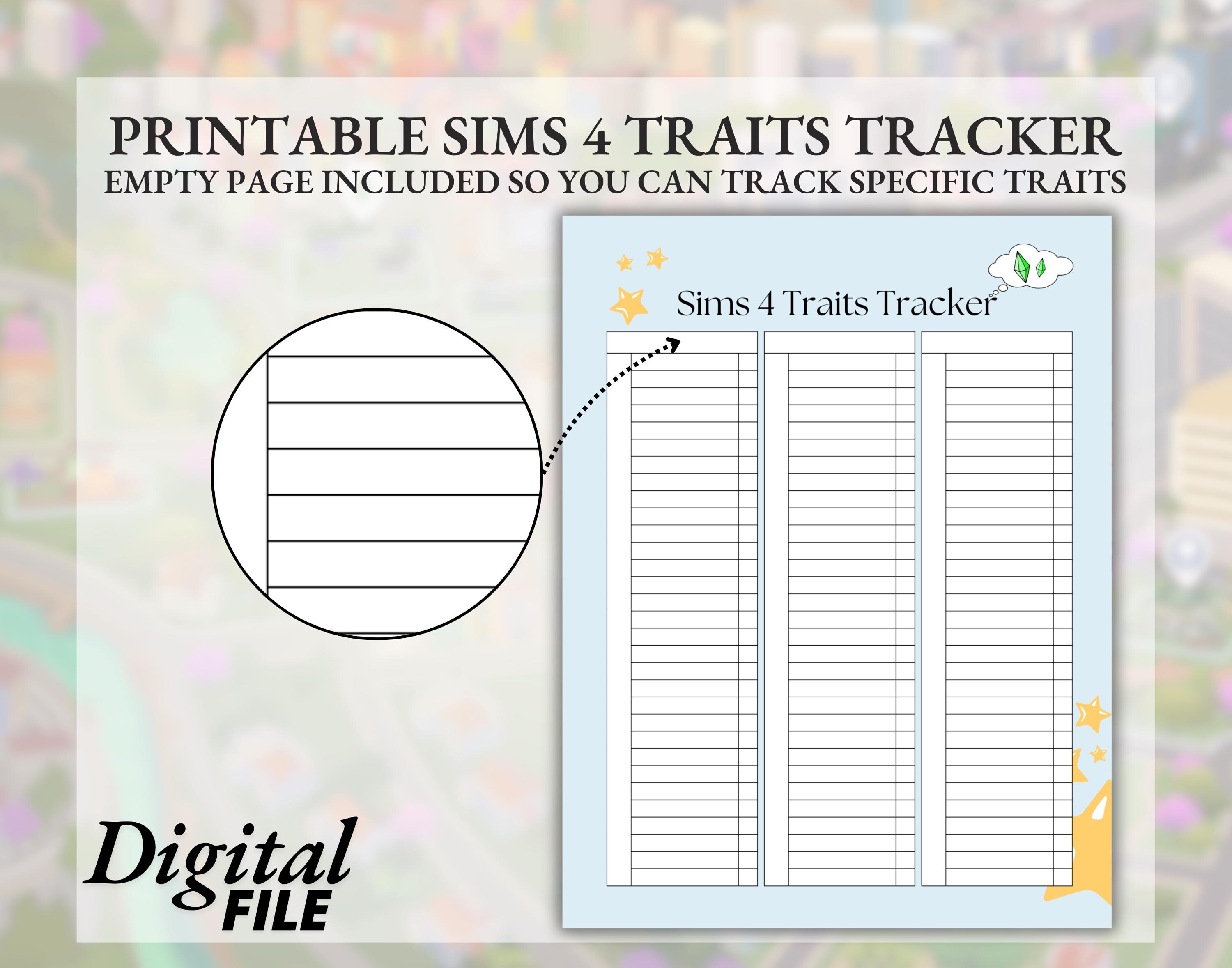 Printable Sims 4 Traits Planner Sheet Bundle Expansion and Base Game ...