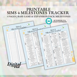 Printable Sims 4 Milestones Tracker Planner Sheet Bundle - Expansion and Base Game Tracking - Digital Download PDF, Royalty & Legacy Expan