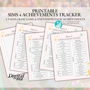 Cute Printable Sims 4 Achievements Planner Sheet Bundle - Expansion and Base Game Tracking Digital Download Up to Enchanted by Nature Exp