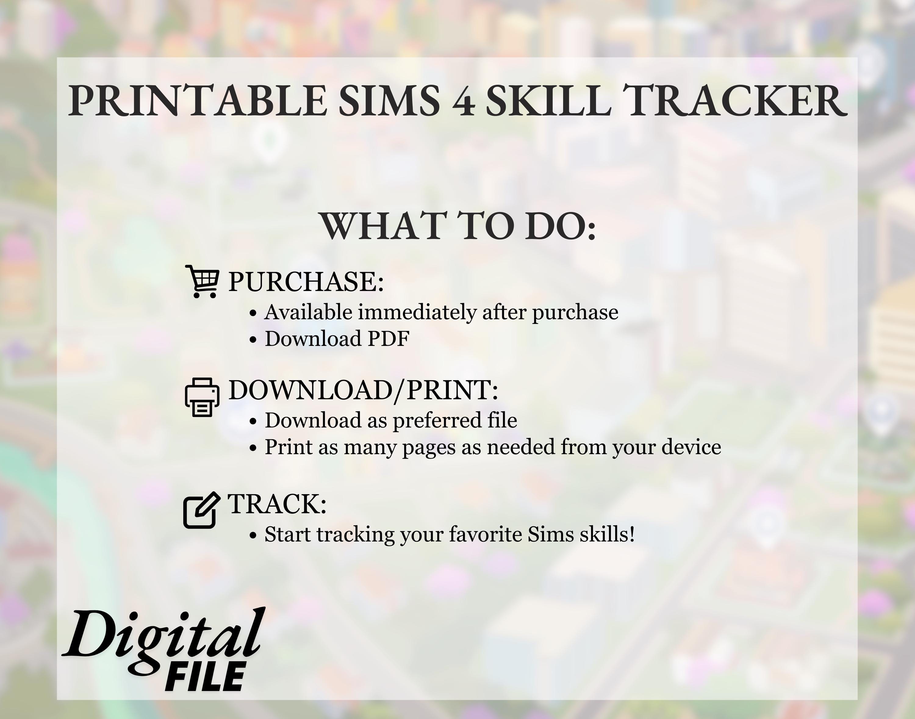 Printable Sims 4 Skill Tracker Planner Sheet Bundle Expansion and Base ...