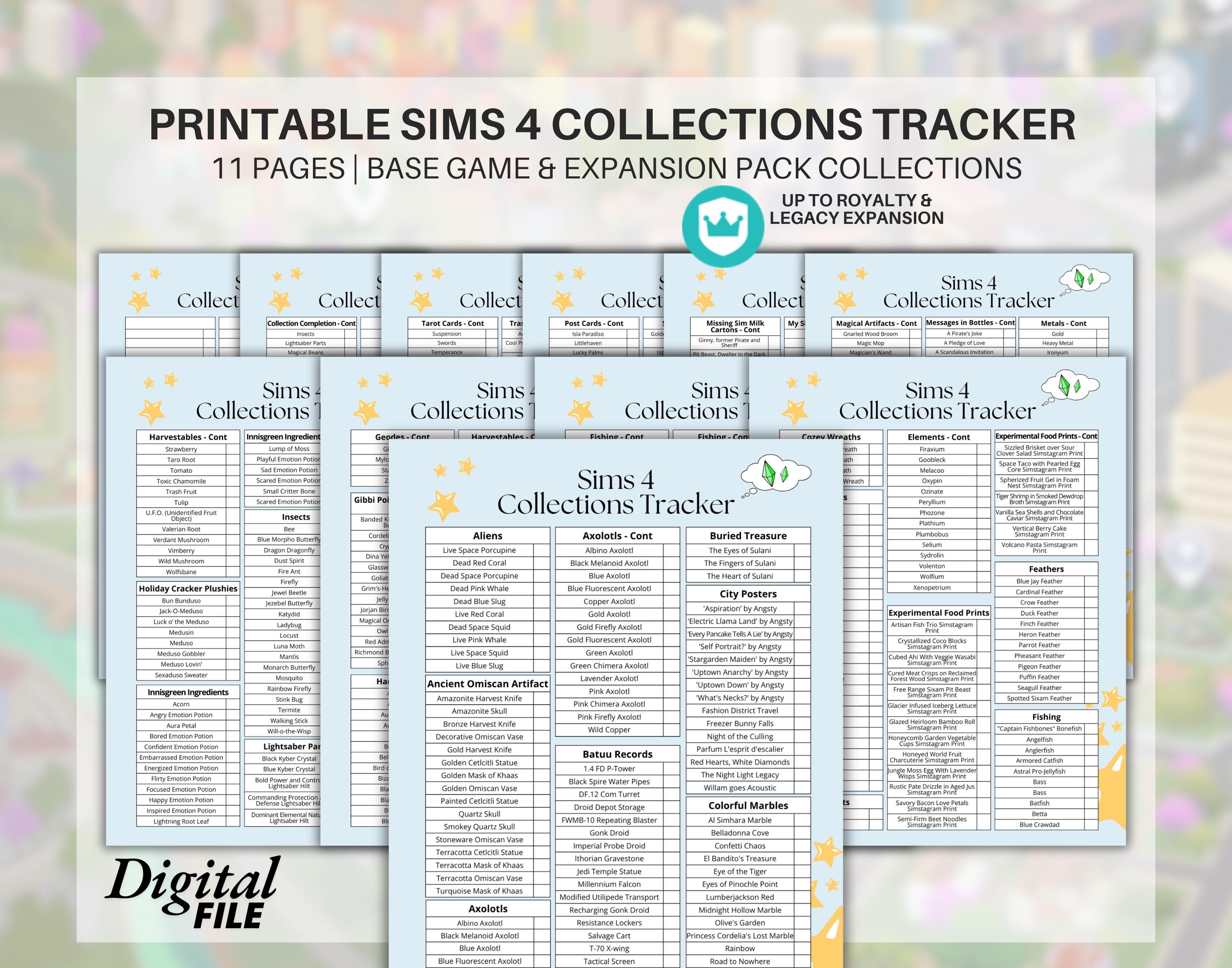 Printable Ultimate Sims 4 Collections Tracker Planner Sheet Bundle ...