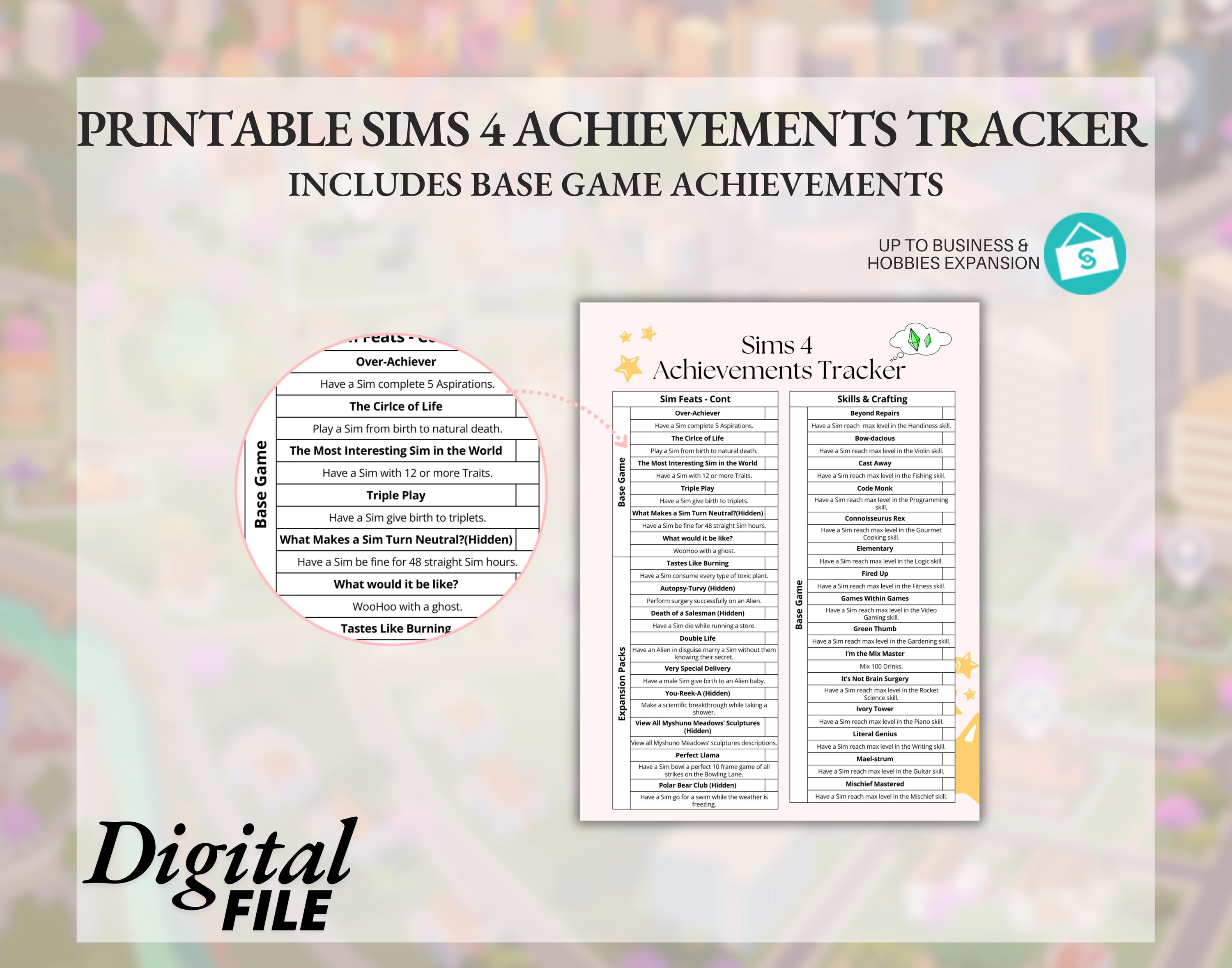 Cute Printable Sims 4 Achievements Planner Sheet Bundle - Expansion and ...