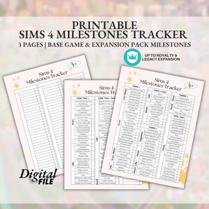 Pink Printable Sims 4 Milestones Tracker Planner Sheet Bundle Expansion and Base Game Tracking Digital Download PDF, Royalty & Legacy Exp