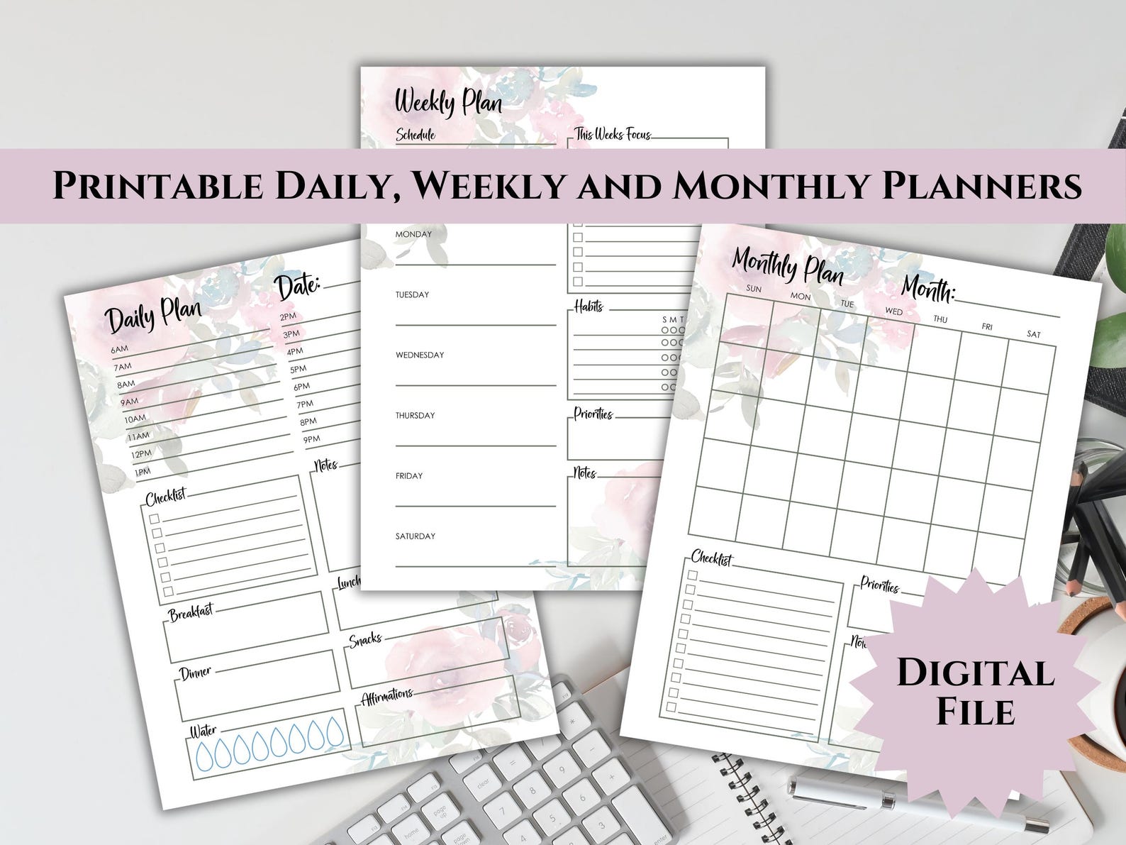 Printable Daily Planner, Weekly Planner, Monthly Planner Bundle ...