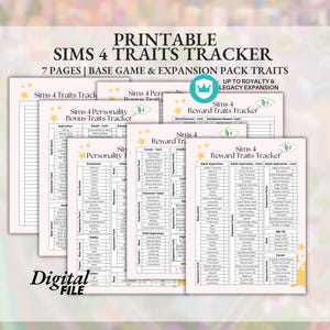 Pink Printable Sims 4 Traits Planner Sheet Bundle - Expansion and Base Game Tracking Digital Download PDF Up to Adventure Awaits Expansion