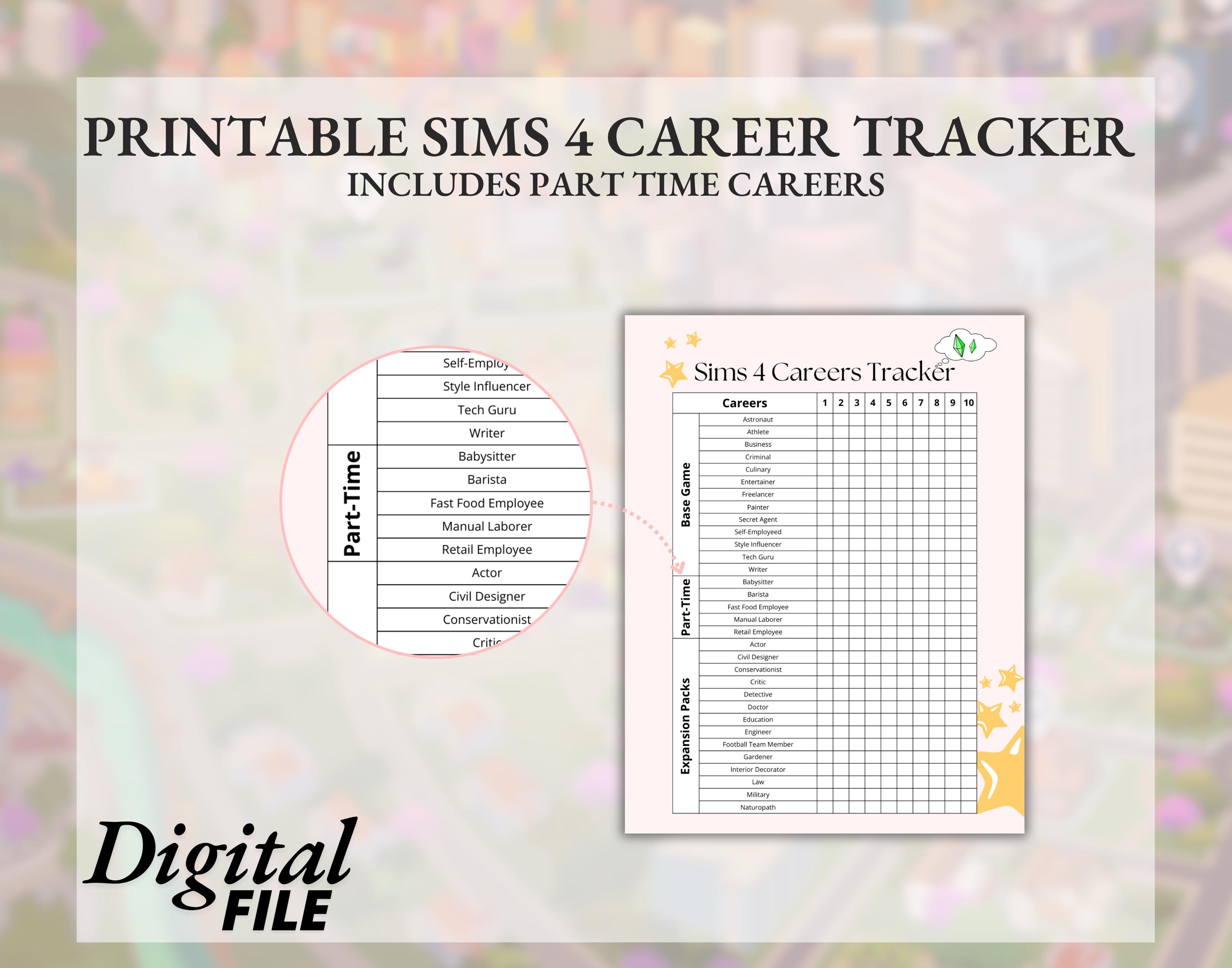 Pink Printable Sims 4 Career Tracker Planner Sheet Bundle - Expansion ...