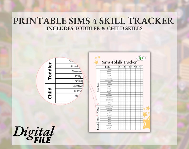 Pink Printable Sims 4 Skill Tracker Planner Sheet Bundle Expansion and ...