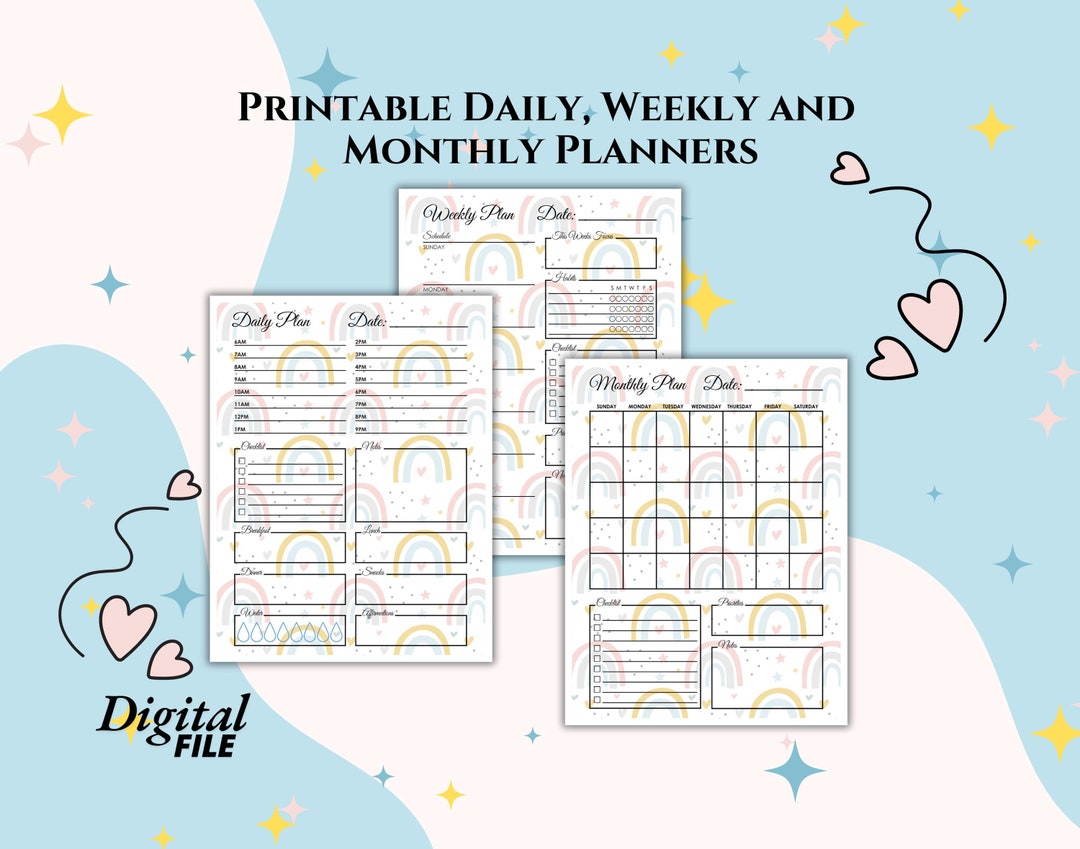 Rainbow Printable Daily Planner, Weekly Planner, Monthly Planner Bundle ...