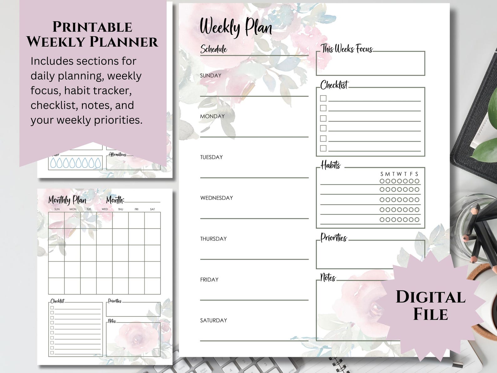 Printable Daily Planner, Weekly Planner, Monthly Planner Bundle ...