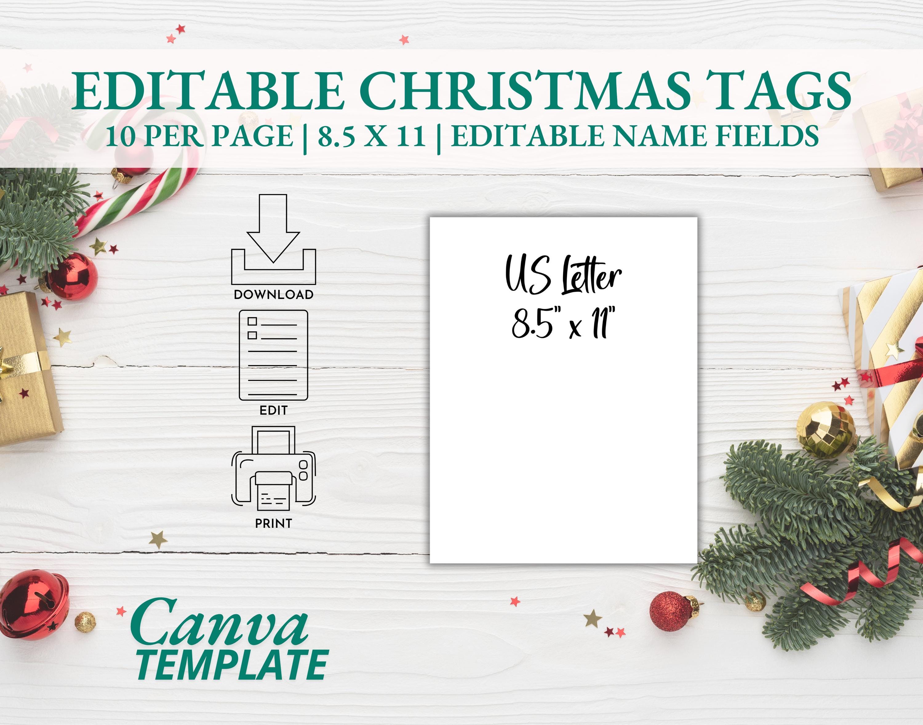 Christmas Gift Tag Printable Canva Template X-mas Trees Personalize ...