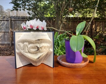 Folded Book Art – "Mom" in Hearts, Mother's Day Gift