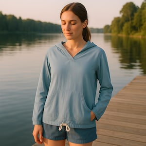The Sage Blue Unisex All Season Pullover | 100% Cotton Light and Breezy Long-Sleeve | Artisan Design and Handmade