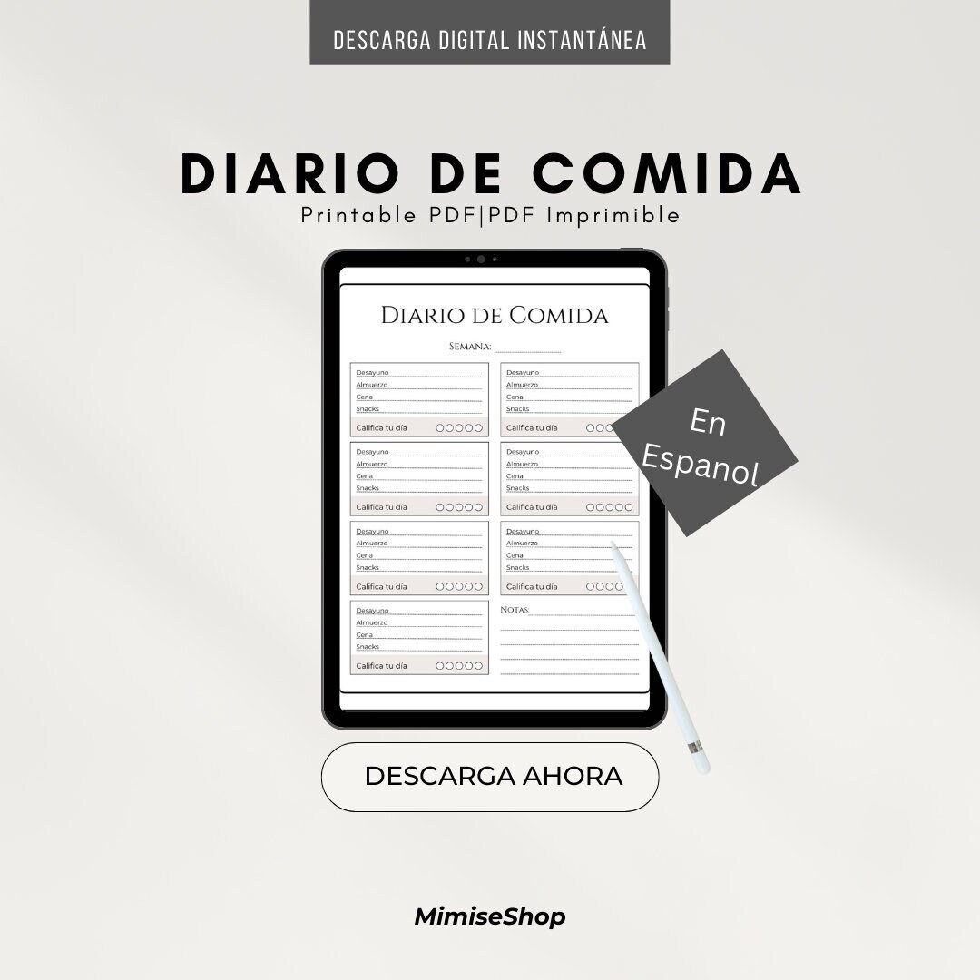Diario De Comida Imprimible Food Diary in Spanish Food Etsy