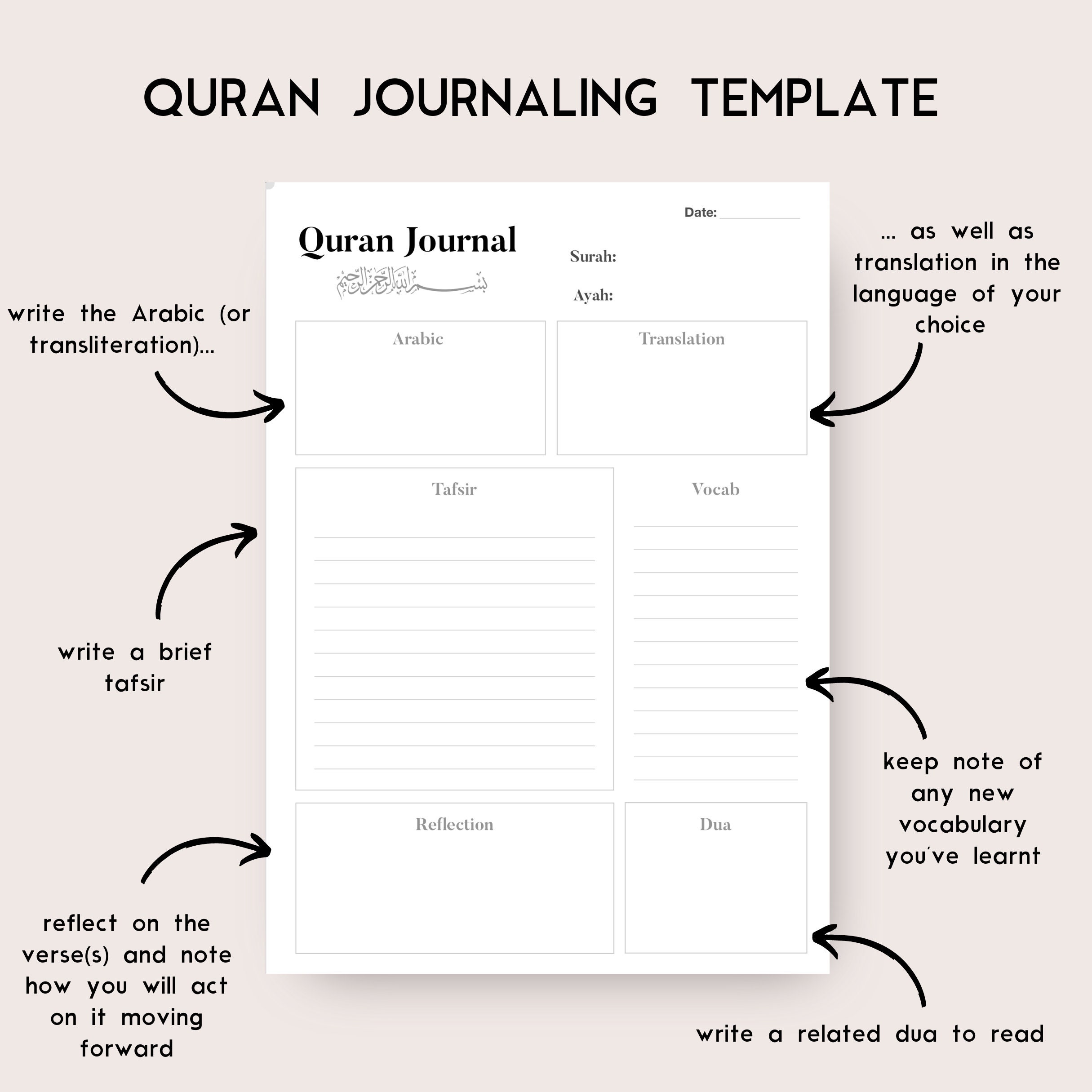 Quran Journalling Template for Digital Download or Printable Mon Quran Journalling Template for Digital Download or Printable Mon