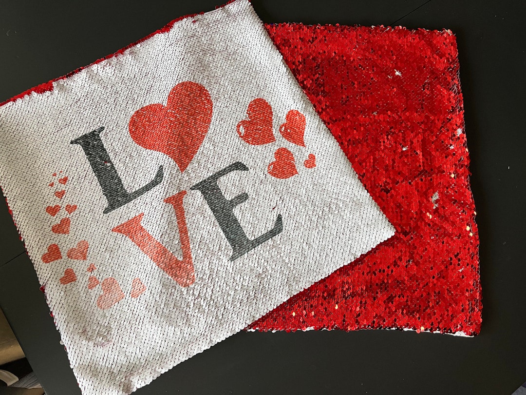 Personalized Sequin Pillow Cover Red/white Hidden Picture or Text Etsy