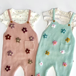 Hand Embroidered Baby Overalls Set