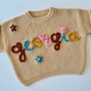 Personalized Hand Embroidered Baby Crewneck Sweater 9-12 month sizes image 4