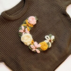 Hand Embroidered Floral Letter Design Sweater Babies & Toddlers image 3