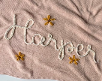 Personalized Hand Embroidered Baby Blankets-Plain