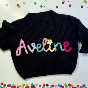 Personalized Hand Embroidered Baby Crewneck Sweater 9-12 month sizes image 1