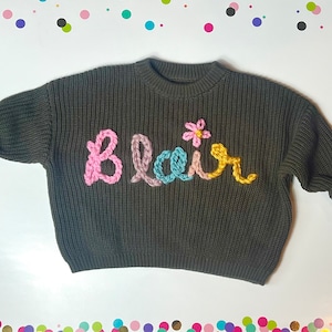 Personalized Hand Embroidered Baby Crewneck Sweater 9-12 month sizes image 3