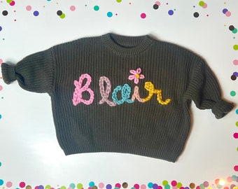 Personalized Hand Embroidered Baby Crewneck Sweater (9-12 month sizes)