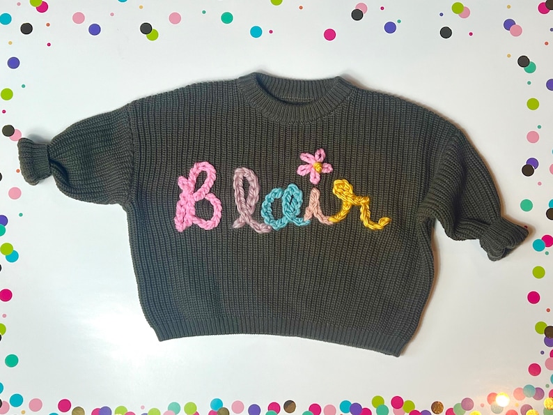 Personalized Hand Embroidered Baby Crewneck Sweater 9-12 month sizes image 3