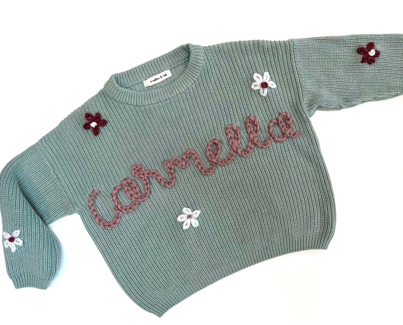 Personalized Hand Embroidered Baby Crewneck Sweater 9-12 month sizes image 6