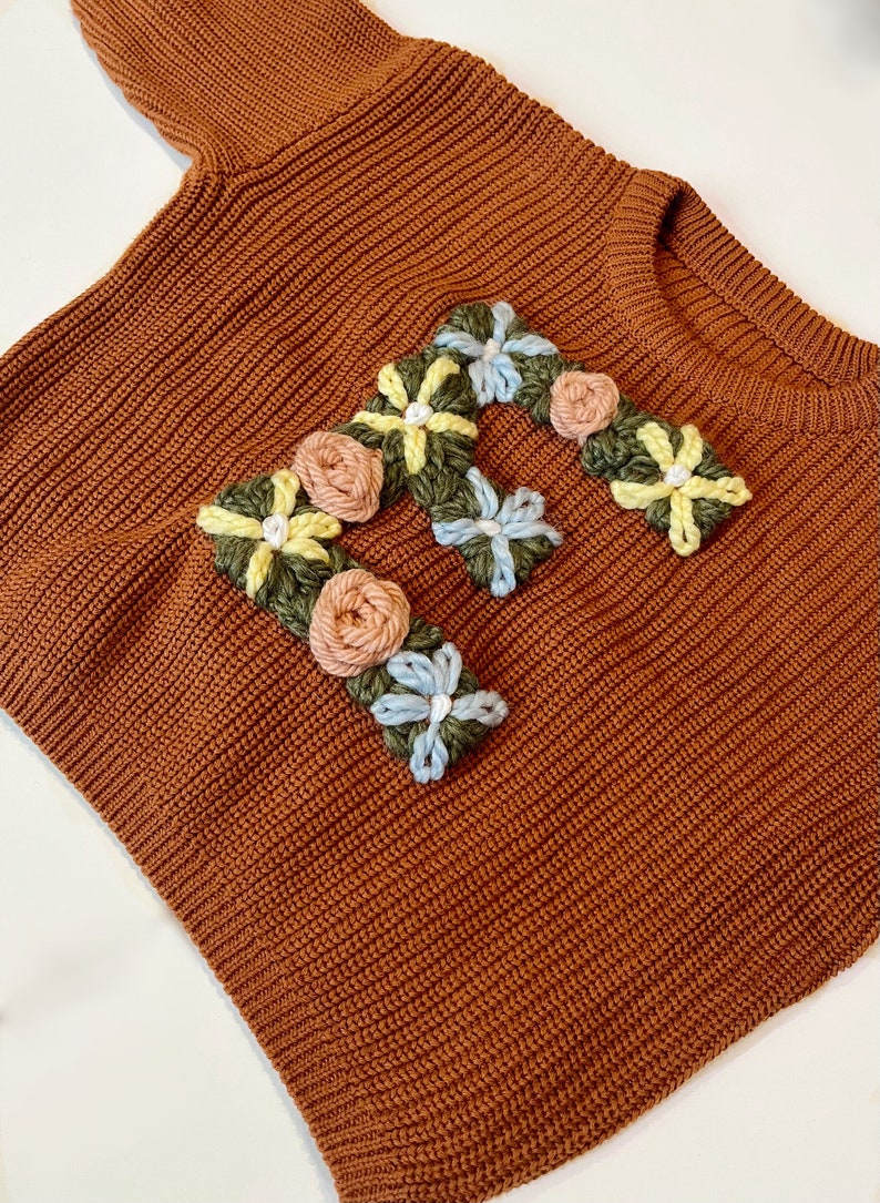 Hand Embroidered Floral Letter Design Sweater Babies & Toddlers image 2