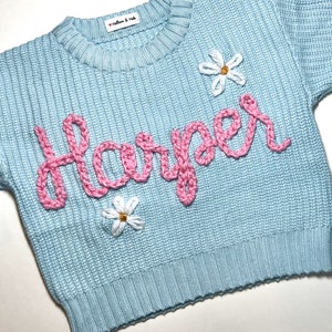 Personalized Hand Embroidered Baby Crewneck Sweater 9-12 month sizes image 2