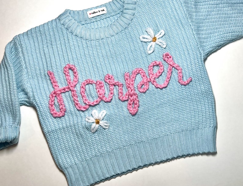 Personalized Hand Embroidered Baby Crewneck Sweater 9-12 month sizes image 2