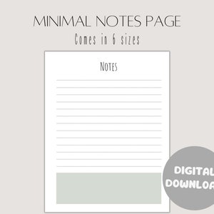 Lined Notes Page Printable | Planner Paper Insert | Notepad | 6 Sizes | Goodnotes | Notability | Organization | Digital File | To do list