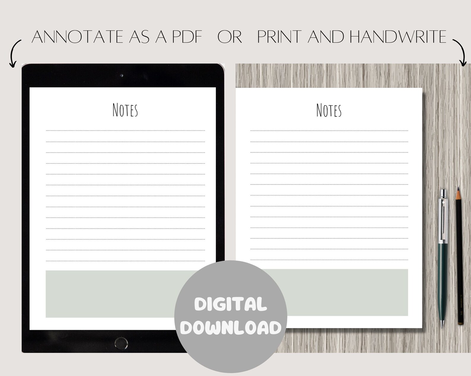Lined Notes Page Printable | Planner Paper Insert | Notepad | 6 Sizes ...