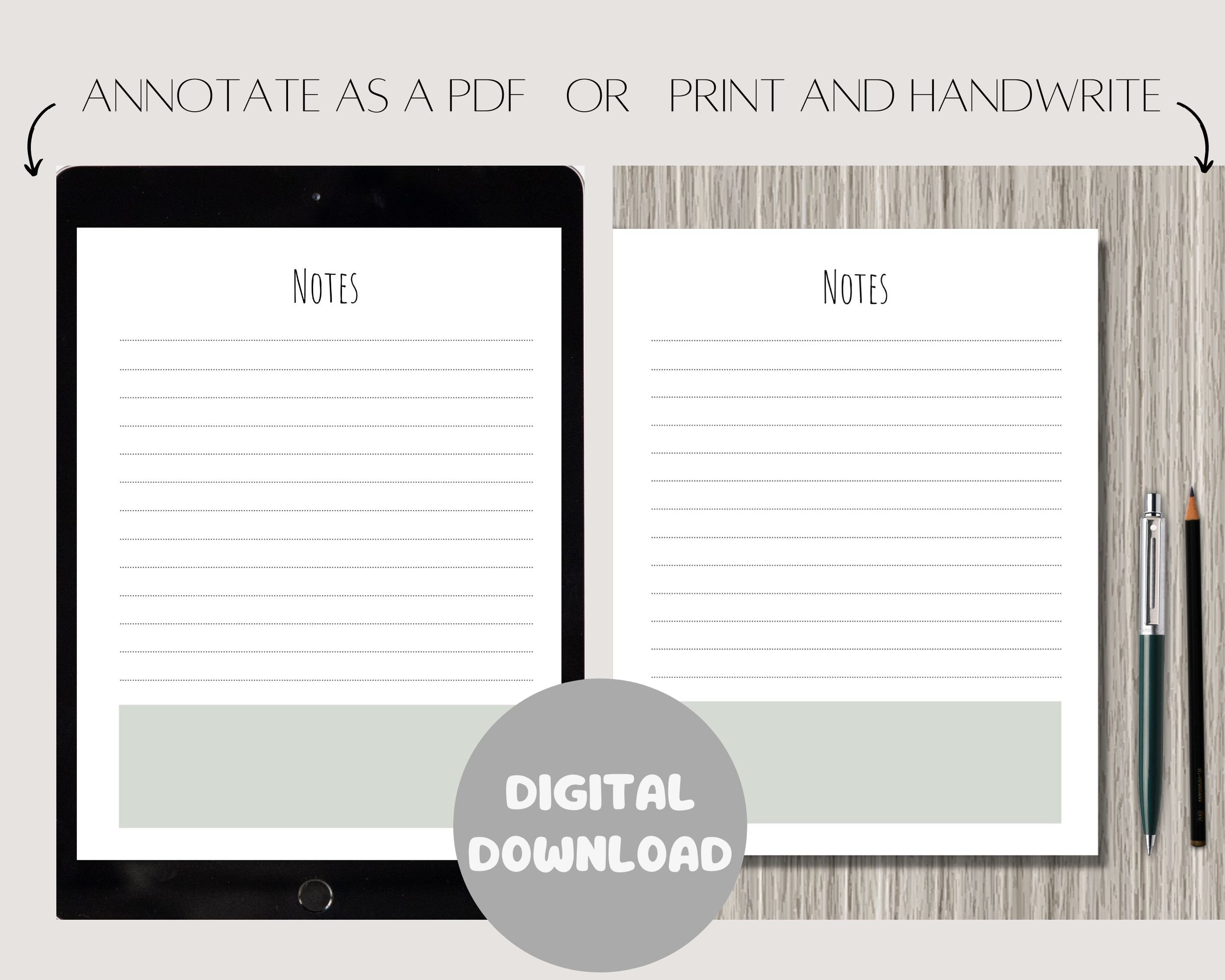 Lined Notes Page Printable | Planner Paper Insert | Notepad | 6 Sizes ...