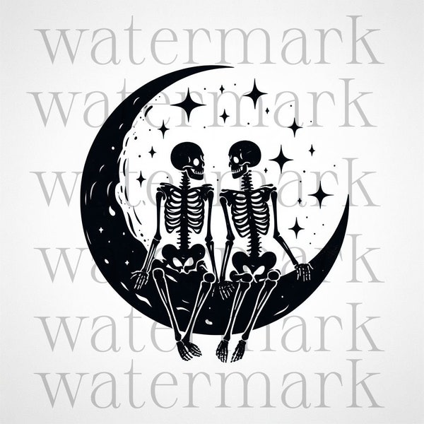 Skeleton Lovers SVG, PNG, Skeleton Moon SVG, Skeleton Lovers, Instant Download, High Quality, Tattoo Designs, Skeleton Lovers Moon svg