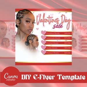 Valentines Day Hair Flyer,  VDay Hair Flyer, Lash Flyer, Nail Flyer, Hair Booking Flyer, Braids, Braids Valentine&#39;s Day Sale Flyer