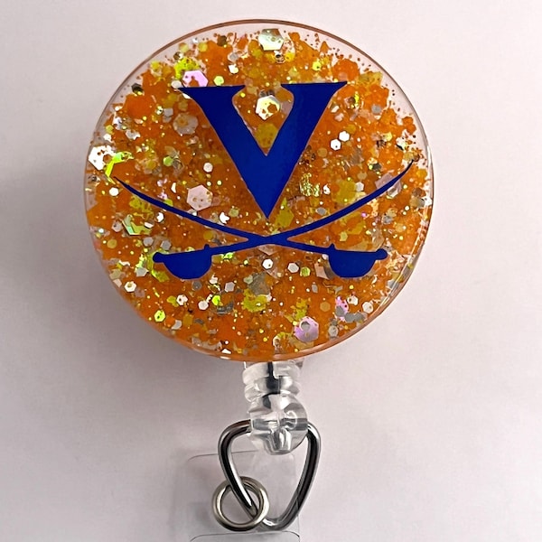 University of Virgina Cavaliers, Retractable ID Badge Holder, Badge Reel, Lanyard Clip, Nurse Badge, Gift, Swivel Clip, Basketball, UVA