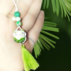 Ceramic pendant, maneki neko cat, key ring or bag charm