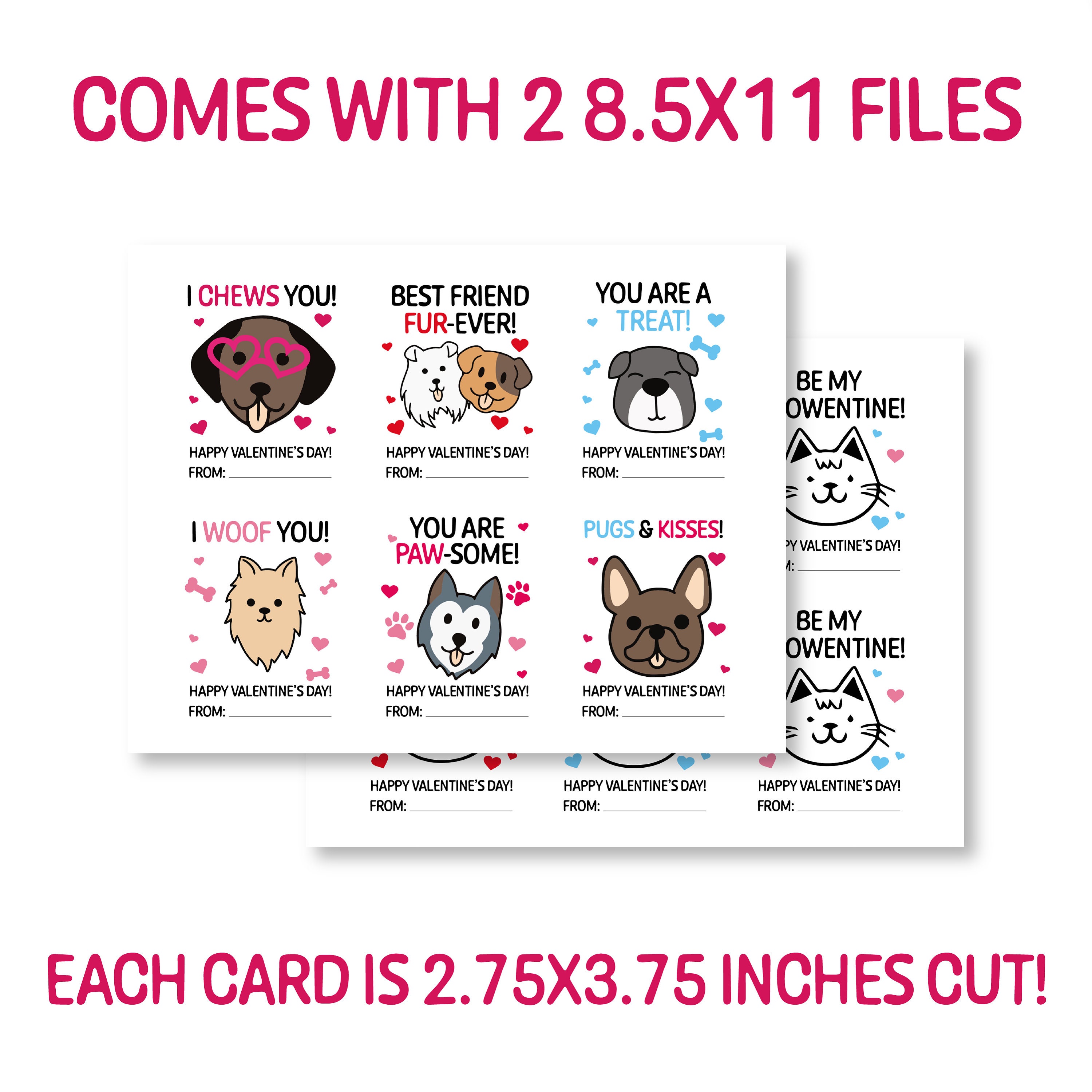 Printable Dog and Cat Valentine's Day Cards, Classroom Valentine's Day ...