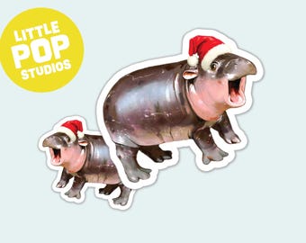 Moo Deng Hippo Sticker, Funny Animal Vinyl Decal