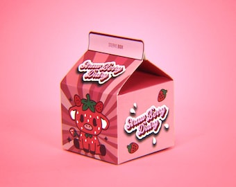 Strawberry Cow Gift Set: Kawaii Tote Bag, Enamel Pin & Stickers
