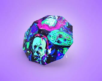 Trippy Horror Umbrella: Psychedelic Faces, Spooky Rain Gear