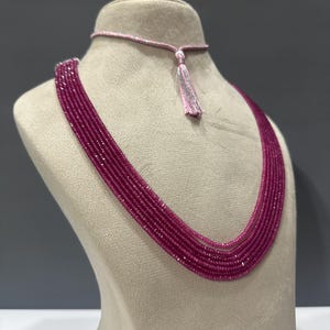Geburtsstein-Geschenk für Oktober: Halskette aus rosa Turmalin-Rondellen (3 mm facettierte Perlen) mit einer schönen, verstellbaren Quaste.