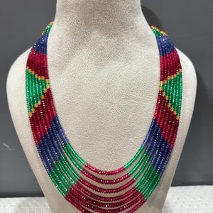 4 mm gefacetteerde kralenketting met meerdere saffierkleuren, gelaagde ketting met 7 strengen natuurlijke edelstenen – een uniek design cadeau voor haar