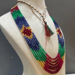 Collana con zaffiri sfaccettati multicolore da 4 mm, 7 strati di pietre naturali, gioiello di tendenza – Regalo per lei, pietra portafortuna di settembre