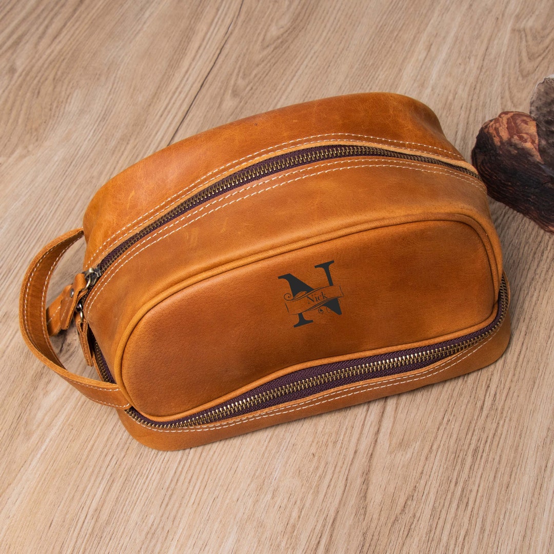 Personalized Leather Toiletry Bag Monogrammed Men Toiletry Bag Etsy