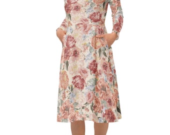 Floral Midi Dress, Fall Floral Dress, Long Sleeve Shirtwaist Dress, Floral Print Casual Dress, Maxi Dress with Pockets, Womens Dress