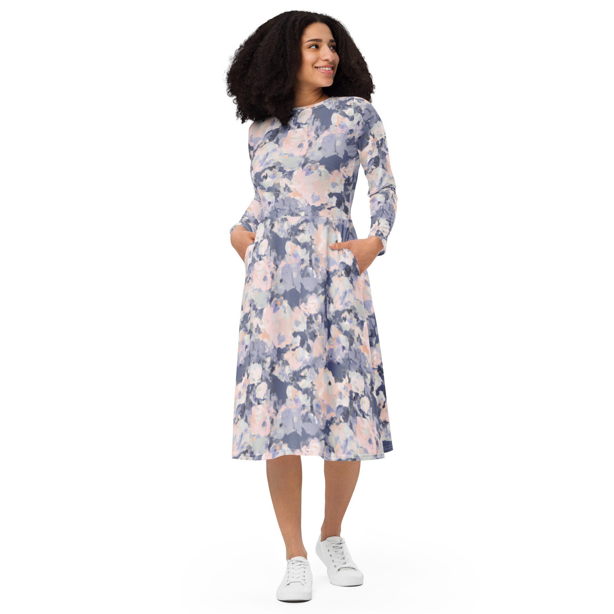 Floral Cut-Out Long Sleeve Midi Dress
